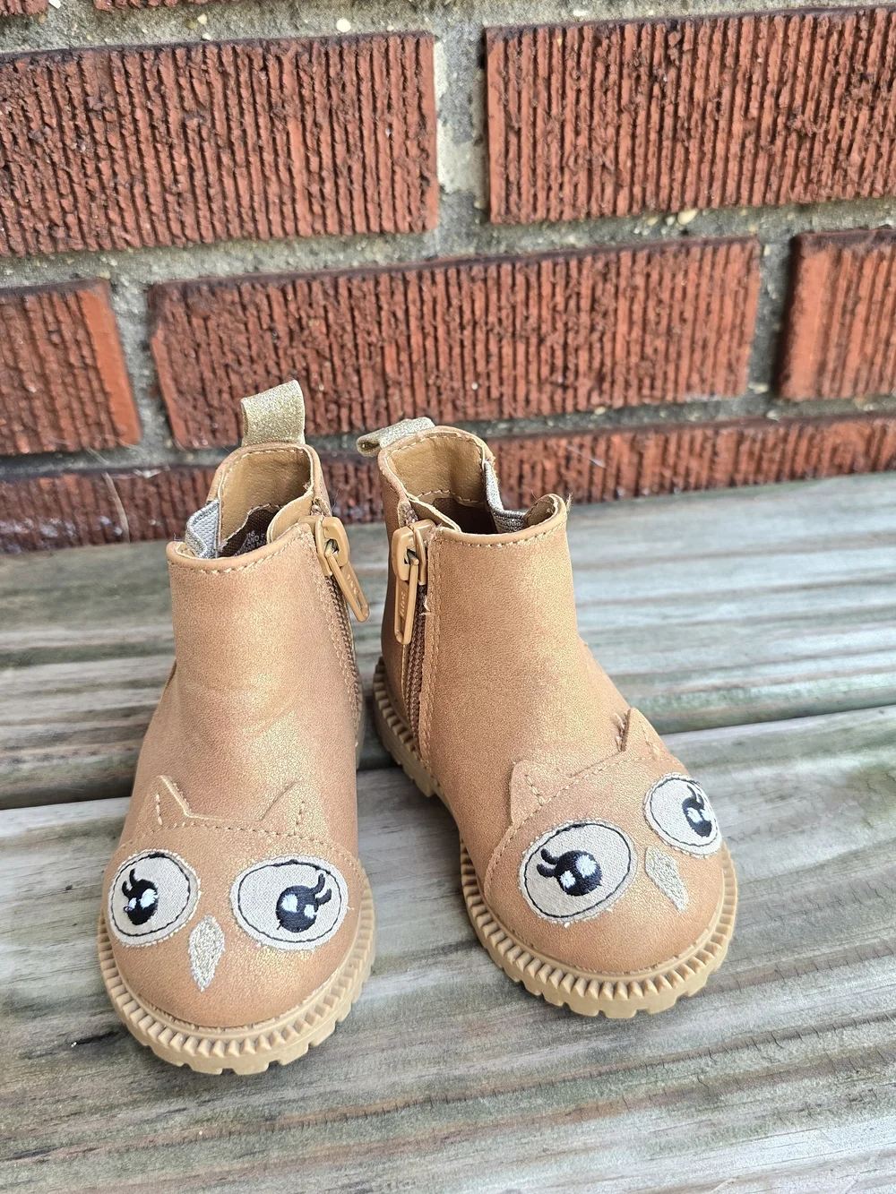 wonder nation Tan Owl Zip Boots for Kids